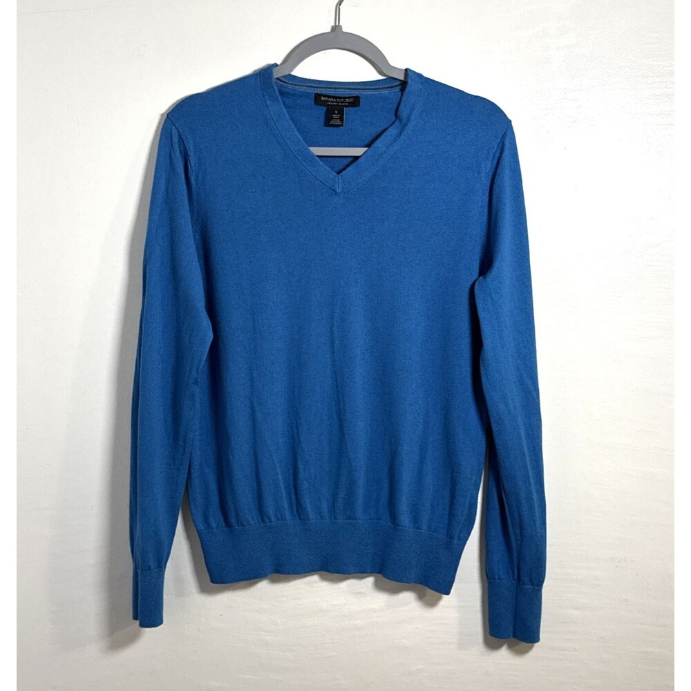 Banana Republic Luxury Blend Men's Blue V Neck Sweater Silk Cashmere Blend Small